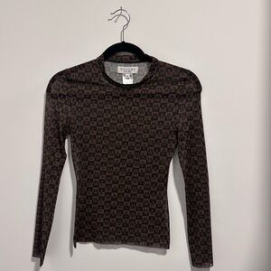 Mademe Brown Long Sleeve Mesh Top